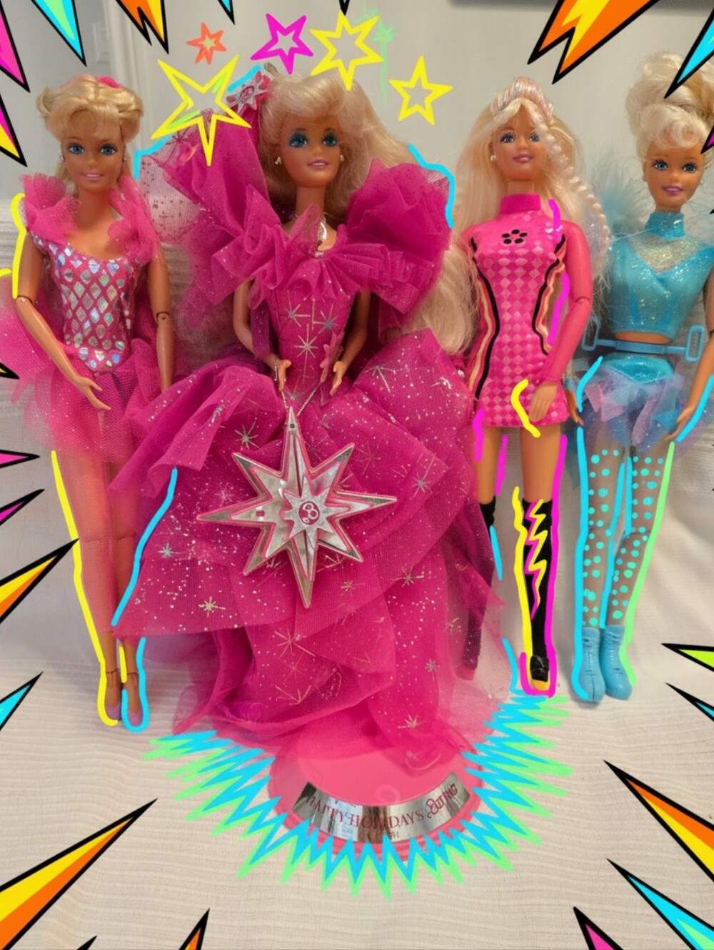 LOT OF 4 VTG 90s Barbies Happy Holidays, Ballerina, Olympic Skater & Beyond Pink